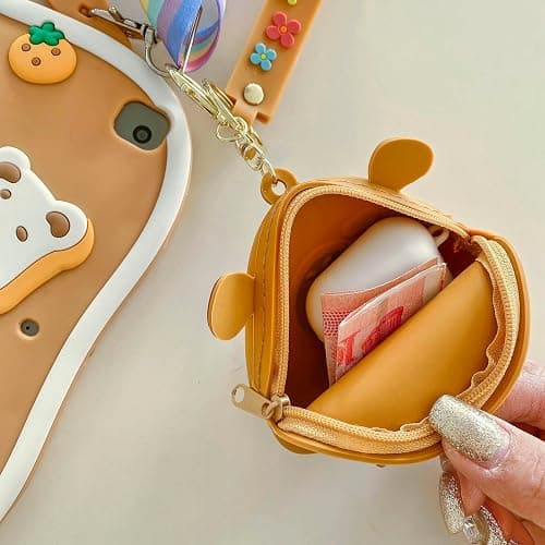 YOUSIDUN Capybara Kids Case for iPad 9th Gen(2021) / 8th Gen(2020) / 7th Gen(2019) 10.2 Inch,3D Cute Silicone Cartoon Cover for Boys with Rotating Stand, Adjustable Strap, Capybara Zipper Pouch- Beige thumbnail 9