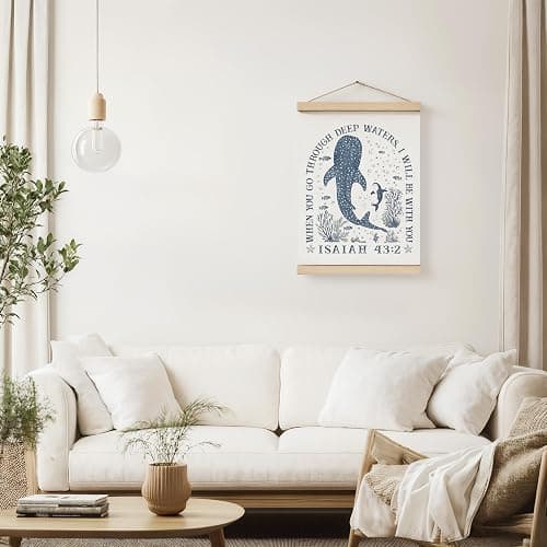 ZNGFON Trendy Whale Shark Christian Wall Decor, When You Go Through Deep Waters I Will Be With You Isaiah 43:2 Wall Art Poster with Wooden Frame, Blue Bible Verse Wall Hanging Home Decor, 12x16 Inch thumbnail 5
