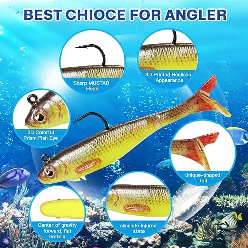 FONMANG 2.5/3.5In Swim Baits for Bass Fishing, Pre-Rigged Jig Heads Soft Plastic Walleye Fishing Lures, Paddle Tail Swimbaits for Bass Fishing, Fishing Bait for Freshwater Saltwater Gifts thumbnail 2