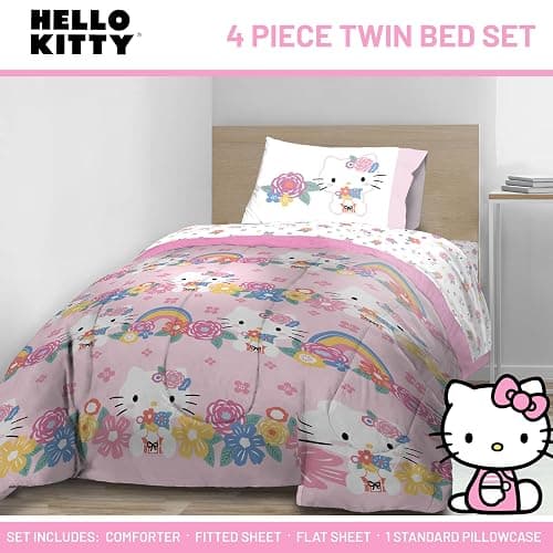 Jay Franco Hello Kitty Twin Size Comforter Set - 4 Piece Floral Bedding Includes Sheet Set, Pillow Covers & Bonus Duffle Bag - Super Soft Bedding thumbnail 3