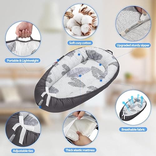 BUTOA Baby Lounger - Breathable & Soft Baby Nest, Portable and Lightweight Tummy Time Lounger for Home and Travel, Ideal Newborn Babies Essentials Baby Shower Gifts thumbnail 5