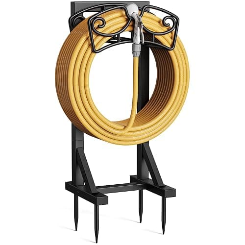 Garden Hose Holder Stand, Freestanding Metal Water Hose Storage Rack with Hooks for Outside Yard Lawn, Heavy Duty - Image 1