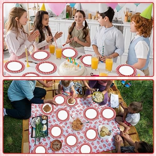 Naozinebi 100pcs 7inch Red and White Plates Checkered Plaid Tableware Baby Shower Red Dessert Disposable paper Dinnerware for Picnic Barbecue Baby Shower Birthday Party Decorations thumbnail 7