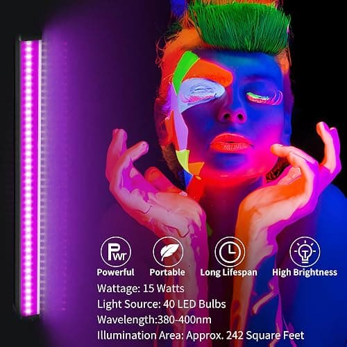 Black Light Bar, 15W 1FT Magnetic LED Black Lights with 5FT Cord, Portable Blacklights for Glow Party, Fluorescent Poster, Body Paint, Halloween Decorations, Room, Stage Lighting, 2 Pack - 2 Pack 15W thumbnail 2