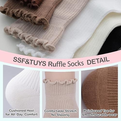 SSF&TUYS Women's Ruffle Ankle Socks – 6 Pairs Soft Cotton, Cute Frilly Trim, Breathable and Comfy for Everyday Wear thumbnail 3