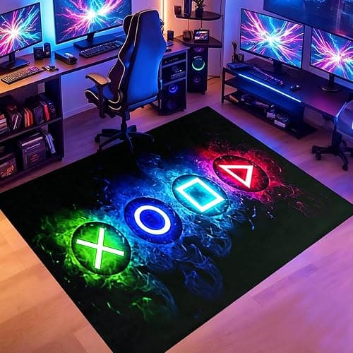 Games Area Rugs, Gamer Rug for Boy Cool Player Room Decor, Gaming Carpets for Boys Teens, Child Play Soft Floor Mat for Dining Living Room Sofa, Video Game Decor Decorate Doormats Black thumbnail 2