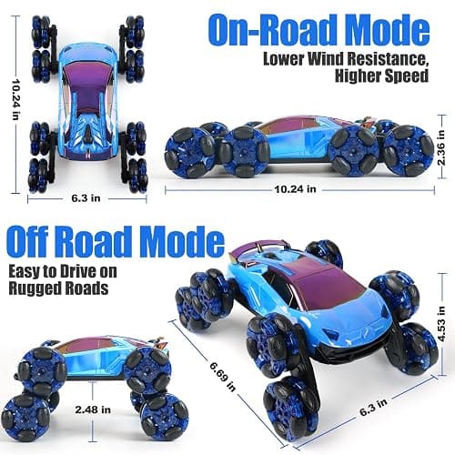 Gaitel 8 Wheels Gesture Sensing RC Stunt Car Toys - Birthday Gifts for 6 7 8 9 10 11 12 Year Old Boys Kids, 2.4GHz Remote Control Off-Road Car with Lights & Music, 360-Degree Flips thumbnail 5