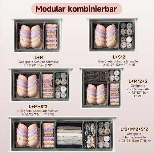 Sekey Schubladen Organizer, Schubladenbox für Malm Kommode, Stoff-Aufbewahrungsbox als Ordnungssystem für Kleidung, Unterwäsche und Socken – 12er Set, Faltbar, Dunkelgrau thumbnail 8