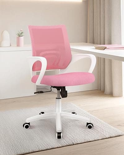 NEO CHAIR Office Desk Computer Chair Ergonomic Mesh Gaming Mid Back Seat with Comfy Lumbar Support Adjustable Height Swivel for Home Task (Pink) thumbnail 6