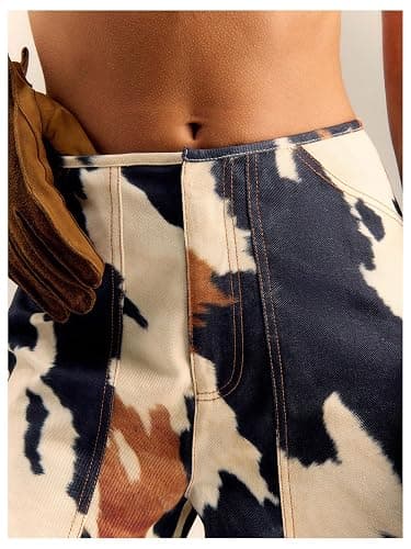 Floerns Women's Western Cow Print Wide Leg Denim Pants Casual Y2k Trousers thumbnail 4
