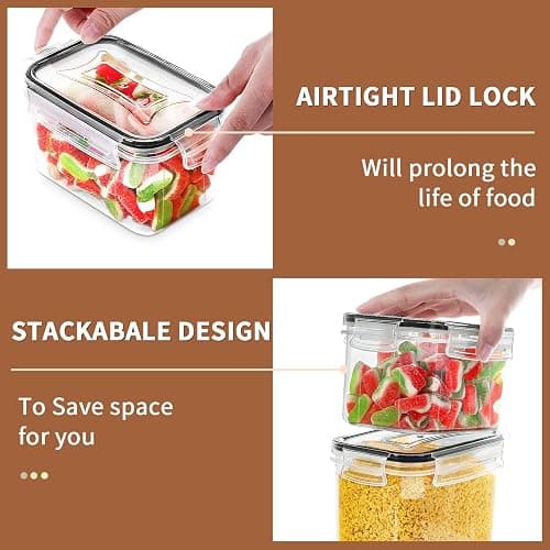 PRAKI Airtight Food Storage Container Set with Lids, 16 Pcs Plastic Dry Food Canisters for Kitchen Pantry Organizers and Storage, Ideal for Cereal, Flour & Sugar - Labels, Marker(Black) thumbnail 3