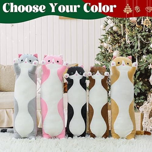 SHINUOER Cute Cat Plush Long Body Pillow – Soft Cartoon Stuffed Animal Doll, Kawaii Cat Plushie Cuddle Toy Gift for Kids, Girls & Girlfriend (Pink, 19.7 Inch) thumbnail 8