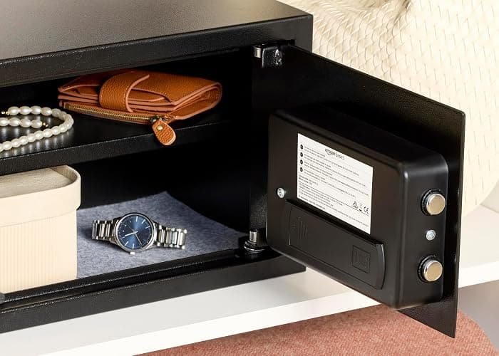 Amazon Basics Steel Security Safe and Lock Box with Electronic Keypad, Secure Documents Storage, Black, 0.5 Cubic Feet, 13.8"W x 9.8"D x 9.8"H, Removable Shelf thumbnail 3