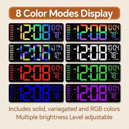 16" Digital Wall Clock with Night Light, Digital Clock with RGB Colors Changing Remote Control, Dual Alarm, Dimmer, Auto DST, Voice Control, Auto Time Sync, Clocks for Living Room, Gift for Elderly thumbnail 3