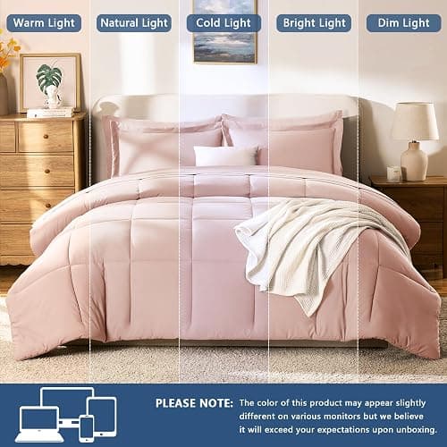 CozyLux King Size Comforter Set Blush Pink - 7 Pieces Bed in a Bag King, Oeko-Tex Certified Bedding Set, All Season Soft Bed Set with Down Alternative Comforter, Sheets, Pillowcases & Shams thumbnail 5
