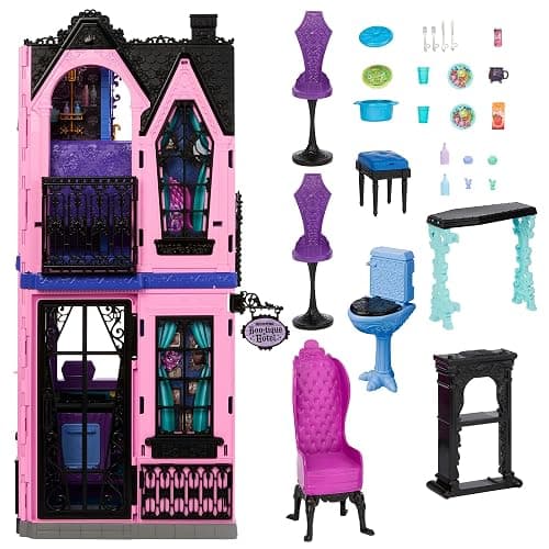 Monster High Boo-tique Hotel Doll House, Foldable Playset with Spooky Surprises in Every Room and 13+ Pieces Including Furniture and Accessories thumbnail 5