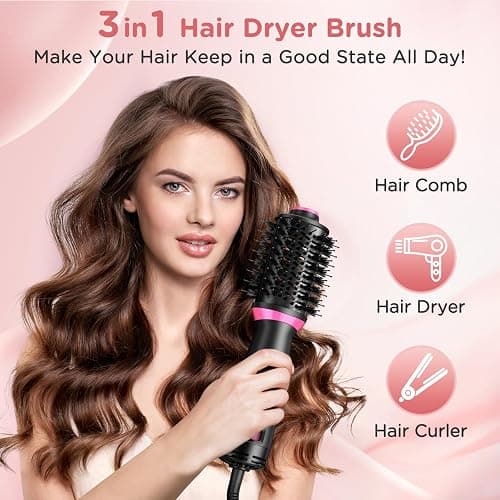 BKXCHA 3in1 Warmluftbürste Rundbürstenföhn, Doppelte Spannung One-Step Ionen Hair Dryer Brush, Tragbare Föhn Bürste mit 2 Geschwindigkeiten & 2 Adapter, Föhnbürste und Volumiser für Alle Haartypen thumbnail 2