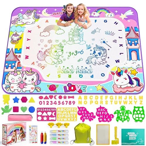 Water Doodle Mat,40 x 32 Inch Large Drawing Mat with Backpack,Educational Toys Gifts for Kids Boys Girls,Mess Free Painting for Toddlers Age 2 3 4 5 6 7 8 Year Old - Image 1