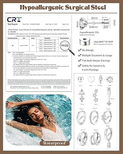 Dochais 13 Pairs 14K Gold Silver Earring Set for Women Hypoallergenic 316L Surgical Steel Stud Hoop Flat Back Cartilage Earrings for Multiple Piercings Dainty Huggie Jewelry thumbnail 2