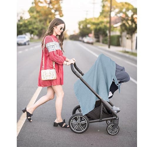 Konssy Muslin Nursing Cover for Baby Breastfeeding, Breathable 100% Cotton Breastfeeding Cover with Rigid Hoop for Mother Nursing Apron, Multi-use Carseat Canopy (Blue) thumbnail 8