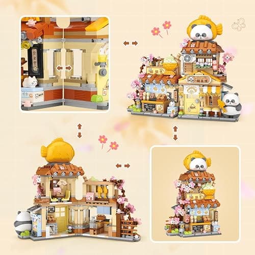 Japanese Street View Taiyaki Shop Mini Building Blocks, MOC Creative Building Toys Cute Panda Building Set for Kids 6-12, Simulation Architecture Construction Toy, Gift Idea for Kids Adults (858 PCS) thumbnail 4
