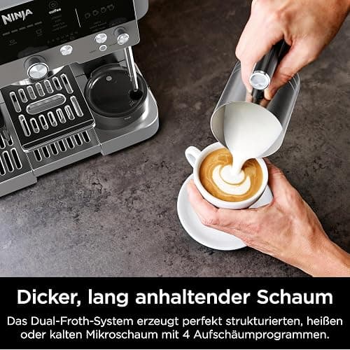 Ninja Luxe Premier 3-in-1 Kaffeemaschine, für Espresso, Cold Brew & Filterkaffee, 4 automatische Schaumeinstellunge, Grau-Metall, ES601EUGM thumbnail 6