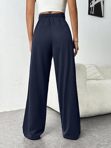 PINSPARK Wide Leg Sweat Pants for Womens High Waisted Baggy Sweatpants Casual Drawstring Workout Pants with Pockets thumbnail 3
