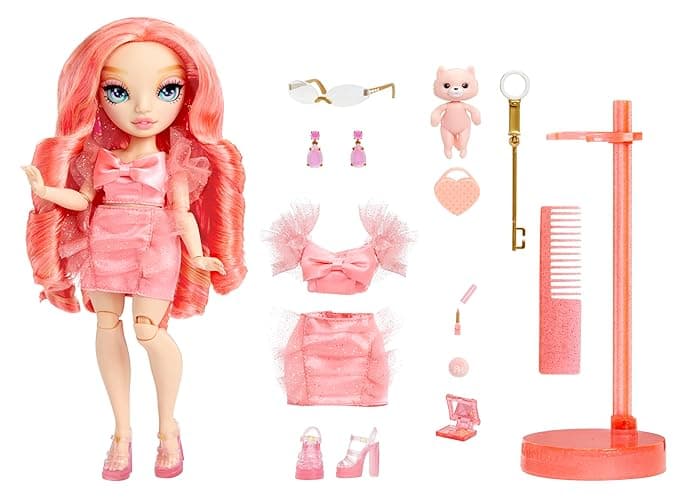 Rainbow High Pinkly - Pink Fashion Doll in Fashionable Outfit, with Glasses & 10+ Colorful Play Accessories. Gift for Kids 4-12 Years and Collectors thumbnail 5