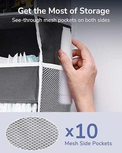 ULG 1 Pack Over Door Organizer with 5 Large Pockets 10 Mesh Side Pockets, 44 lbs Weight Capacity Hanging Storage Organizer with Clear Window Kids Toys, Shoes, Diapers, Dark Grey, 5 Layers thumbnail 5