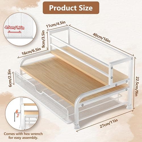PONEYA Coffee Syrup Rack Organizer, 3-Tier 8 Bottles Syrup Rack with 35 K Cup Storage Basket for Coffee Bar, Countertop Bottle Holder Stand for Wine, Dressing for Kitchen Cafe Station- White thumbnail 3