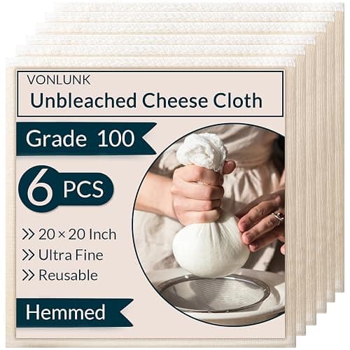 6-Pack Beige Cheesecloth, 20x20 Inch Hemmed Cheese Cloth for Straining, Reusable Unbleached Cotton Strainer for Cooking, Baking, Juicing, and Cheese Making (Grade 100) - Image 1