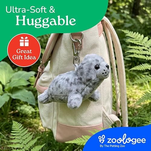 The Petting Zoo Grey Harbor Seal Plush Bag Charms Stuffed Animal, 6 in | Backpack Clips Harbor Seal Sealife Animals by Zoologee. Great Back to School Plush Gifts for Kids thumbnail 6