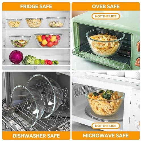 Glass Mixing Bowls with Lids Set of 5(4.78QT,2.2QT,1.7QT,1.1QT,0.85QT),Thick Glass Nesting Bowls for Kitchen Baking,Cooking Prep,Storage,Serving,Large Salad Bowls,Dishwasher Microwave Freezer Safe thumbnail 5