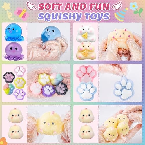 20Pcs Taba Squishy Pack Fidget Toys, Include Squishies Chick, Cat Paws, Hamster, Strawberry Toys, Sensory Toys for Kids, Classroom Birthday Gifts, Goodie Bag Stress Relief Toys (11big+9small) thumbnail 4