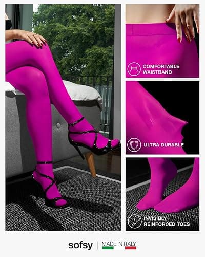 sofsy 10-Year Hosiery Craftsmanship - Italian 40 Den Run Resistant Opaque Tights for Women | High-Waist, Reinforced Toe thumbnail 4