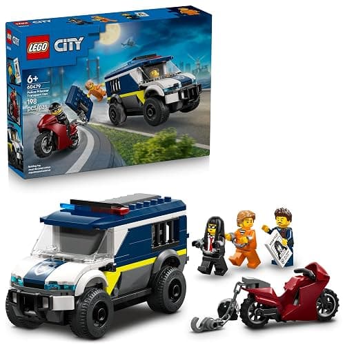 LEGO City Police Prisoner Transport Van - Police Toy for Kids, Boys & Girls Ages 6+ - Emergency Vehicle & Motorcycle Building Kit - Officer and 2 Crook Minifigures - Gift Idea for Birthdays - 60479 - Image 1