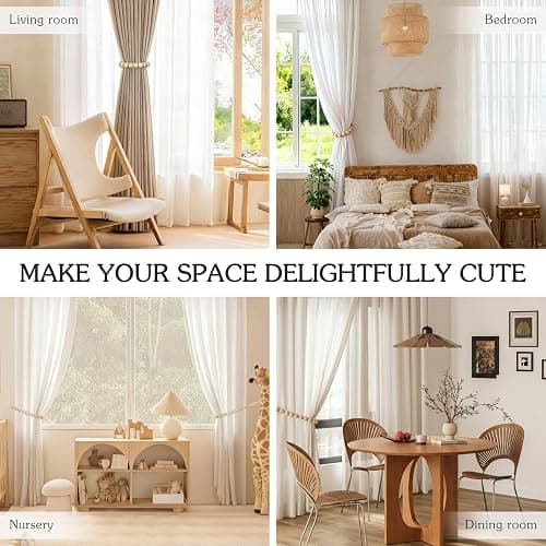 Hion 4 Pcs Boho Curtain Tiebacks,Wood Beads Curtain Holdbacks,Outdoor Farmhouse Tie Backs for Curtains,Curtain Holders for Drapes Home Office Room Decor with Hooks No Drilling(Wood Color) thumbnail 5