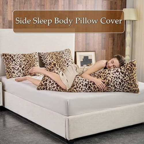 Leopard Print Body Pillow Cover,Fluffy Long Pillow Case Brown Cheetah Print Fuzzy Faux Fur Decorative Pillowcase,Soft Cushion Throw Pillow Covers for Couch Bed 20 x 54 Inches thumbnail 6
