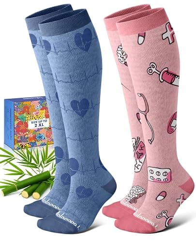 Lalapapa Bamboo Viscose Compression Socks for Women Men 2 Pairs 15-20mmHg Knee High Compression Socks Travel Nurse - Image 1