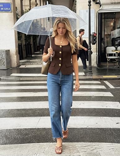 ZESICA Women's Trendy Vests Top 2026 Spring Summer Square Neck Short Sleeve Blazer Button Down Crop Casual Work Blouse thumbnail 7