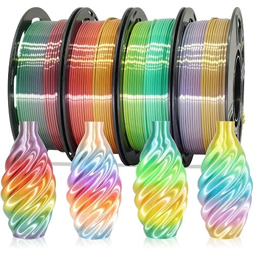 MIKA3D 1.75mm Silk Shiny 4 Types Rainbow Multi Colored Fast Color Change PLA 4 in 1 Bundle: 4 Different Types Silk Rainbow PLA, Each Spool 250g, 4 Spools Packed, Total 1Kg 3D Print Filament Material - Image 1