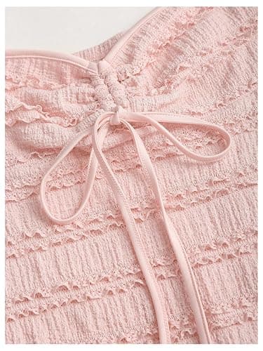 SOLY HUX Women's Peplum Halter Tops Babydoll Y2k Cute Summer Cami Top | Drawstring, Tie, Spaghetti Strap, Casual, Going Out Crop Tops, Country Concert Outfits thumbnail 3