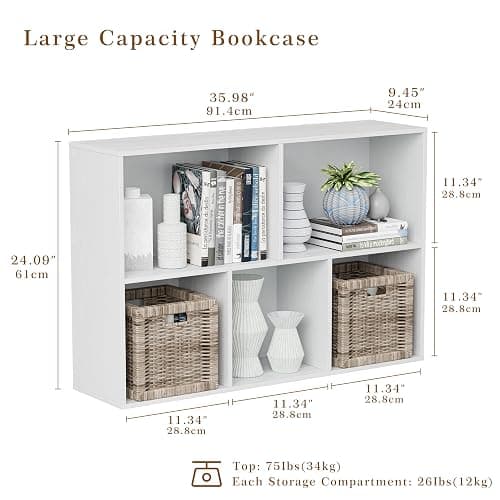 VDNEND Wooden Cube Storage Organizer with Closed Back Panel, 11in Cube Shelf Opening, Bookshelf, Display Shelf,Closet Cabinet for Home and Office (Embossed White, 5-Cube 35.98L*9.45W*24.09H) thumbnail 3