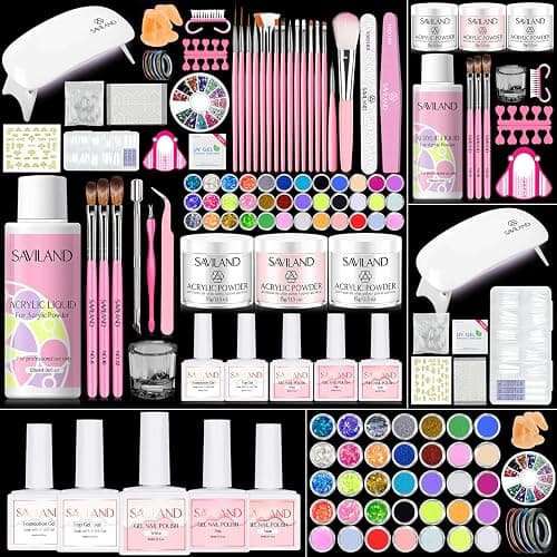 SAVILAND Acrylic Nail Kit with Everything: Nails Kit Acrylic Set for Beginner with Gel Polish Kit U V Light Nail Extension DIY Home Salon Gift Set - Image 1