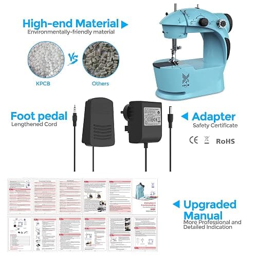 KPCB Tech Mini Sewing Machine with Extension Table and 42PCS Sewing Kit (Blue) - Blue thumbnail 9