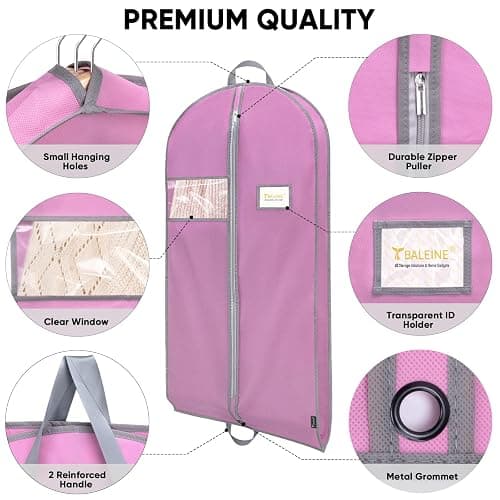 BALEINE 2PK Heavy Duty Garment Bag with Shoe Storage Travel Bag for Dresses, Suit, Coats Travel Essential (54", Pink) thumbnail 6