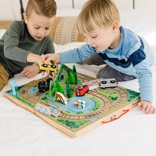 Melissa & Doug Take-Along Railroad Tabletop Playset with Wooden Train Toys, Animals & Scenery Play Pieces, Preschool Learning Toys for Girls & Boys 3+ - FSC Certified thumbnail 2
