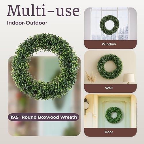 Pure Garden 19.5-Inch Boxwood Wreath - Round UV Resistant Artificial Spring, Summer, Fall, or Winter Wreath - Indoor/Outdoor Wreaths for Front Door thumbnail 5