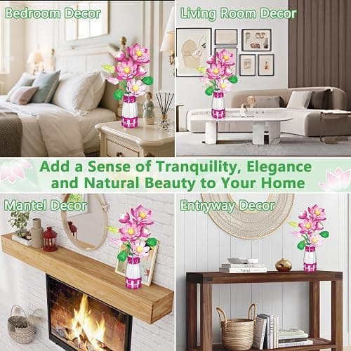Kiothdre Lotus Flowers Buidling Set - Artificial Lotus Flower Bouquet for Adults Women Girls- Flower Botanical Collection Plant Kit for Home Decor & Display, Gifts for Mother‘s Day Birthday Valentines thumbnail 5
