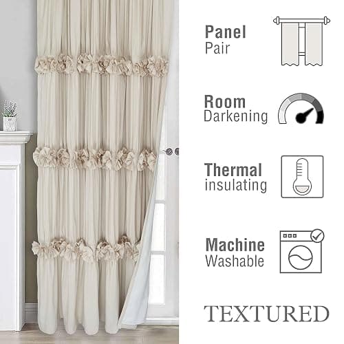 Homechoice Decor Thermal Insulated Window Curtains, 54" W x 84" L (Pair) | Camel Boho Ruched Blackout Window Treatments with 3 Rows of Butterfly Flowers, Rustic Rod Pocket Drapes for Room (LQ-30) thumbnail 7